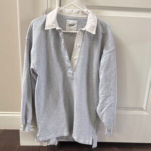 Womens Aerie Oversized Rugby Shirt Grey XS